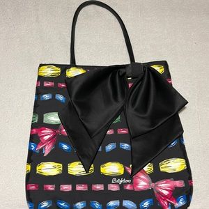 Brighton black satin ribbon multi colored festive tote